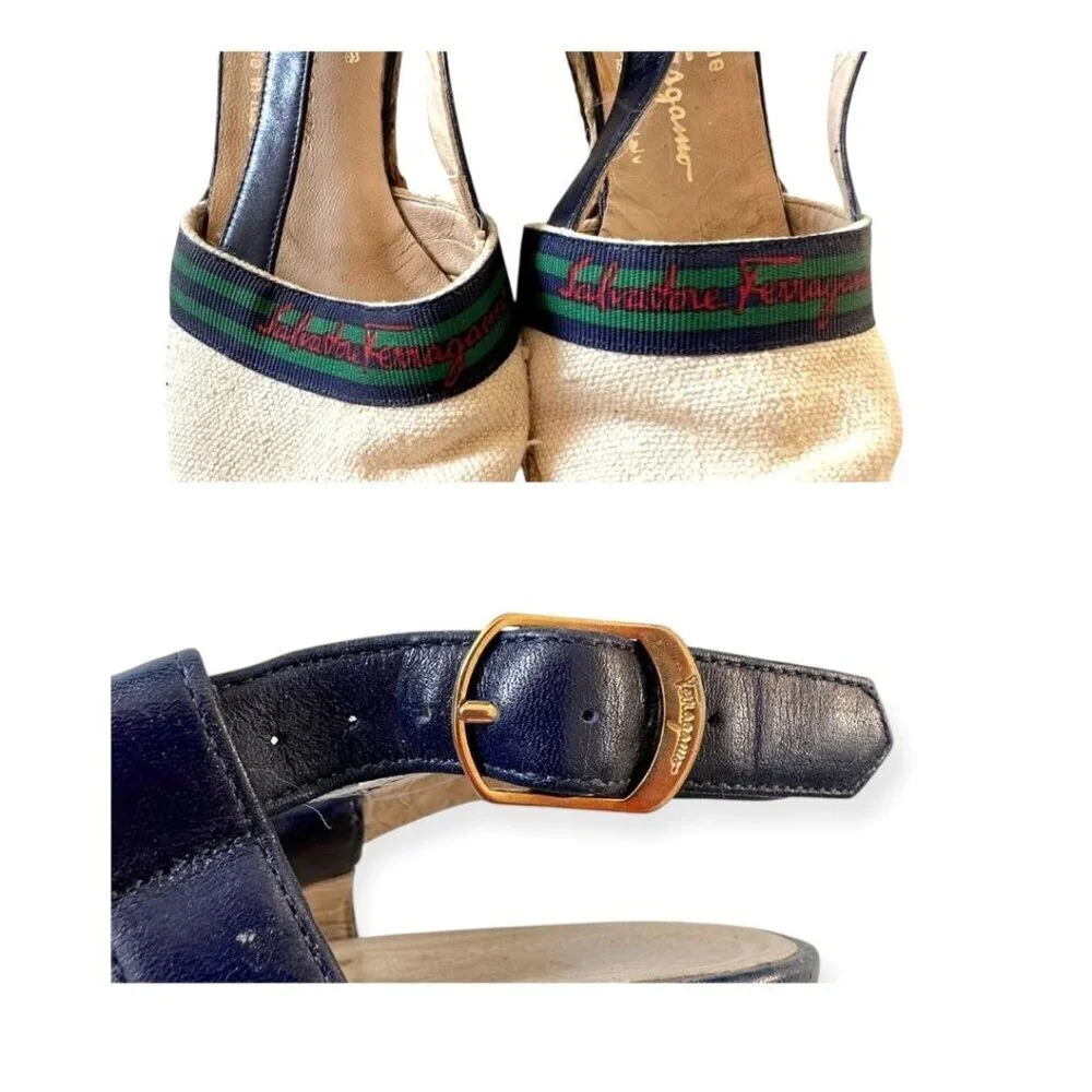 Vintage Salvatore Ferragamo Espadrille Wedge Sandals, Sie 7B, 80s-90s